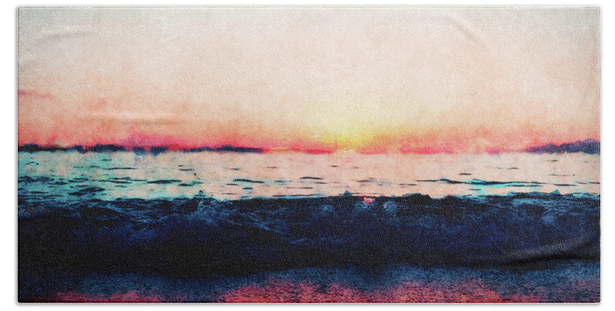 Ocean Beach Towel featuring the digital art Ocean Sunset #1 by Phil Perkins