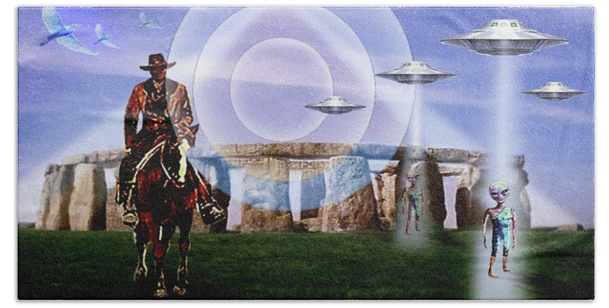 Stonehenge Beach Sheet featuring the mixed media Once Upon a Time . . . #1 by Hartmut Jager