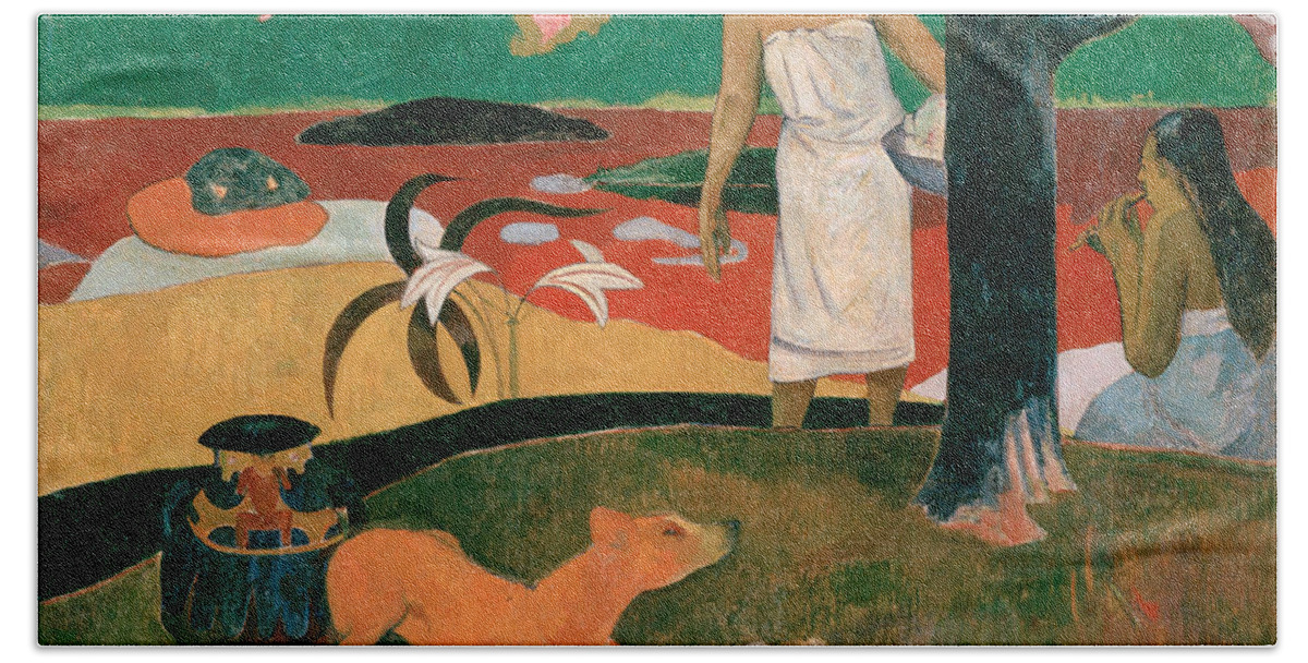 Paul Gauguin Beach Towel featuring the painting Pastorales Tahitiennes #4 by Paul Gauguin