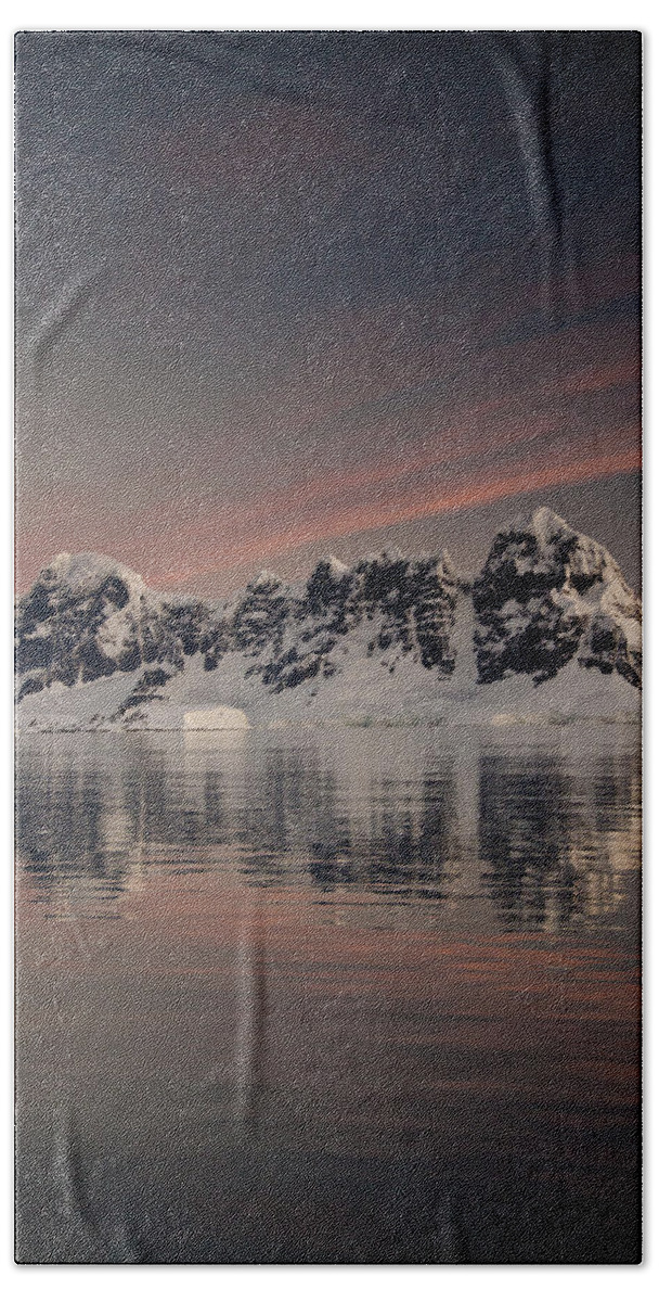 00479585 Beach Towel featuring the photograph Peaks At Sunset Wiencke Island #1 by Colin Monteath