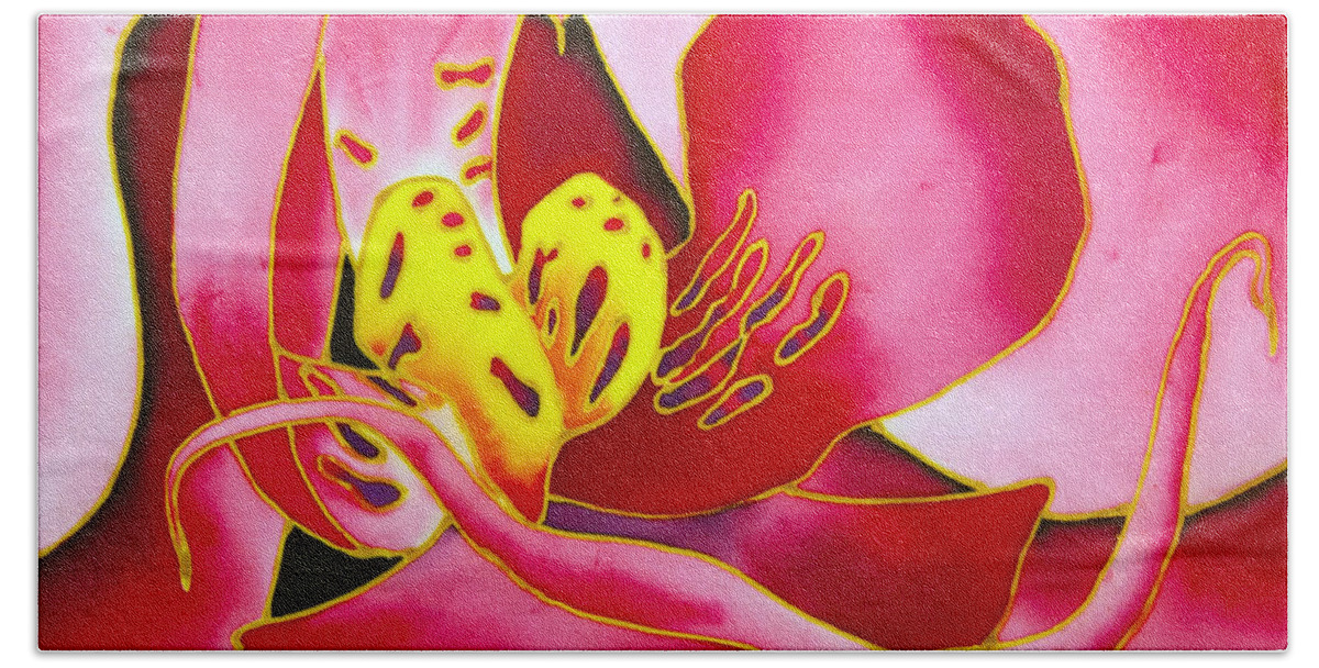 Jean-baptiste Design Beach Towel featuring the painting Pink Orchid by Daniel Jean-Baptiste