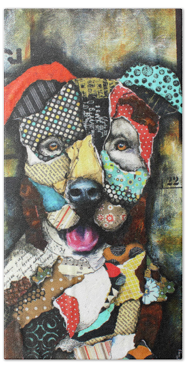 Pitbull Beach Towel featuring the mixed media Pit Bull by Patricia Lintner
