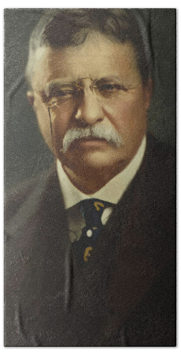 Teddy Roosevelt Beach Towel featuring the painting President Theodore Roosevelt by War Is Hell Store