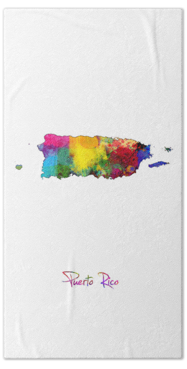 United States Map Beach Towel featuring the digital art Puerto Rico Watercolor Map #2 by Michael Tompsett