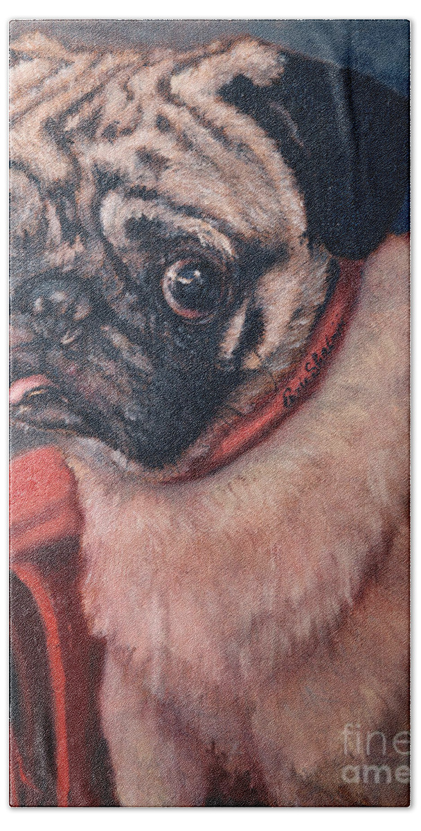 Animals Beach Sheet featuring the painting Pugsy by Portraits By NC