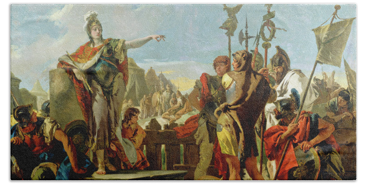 Giovanni Battista Tiepolo Beach Sheet featuring the painting Queen Zenobia Addressing Her Soldiers #1 by Giovanni Battista Tiepolo
