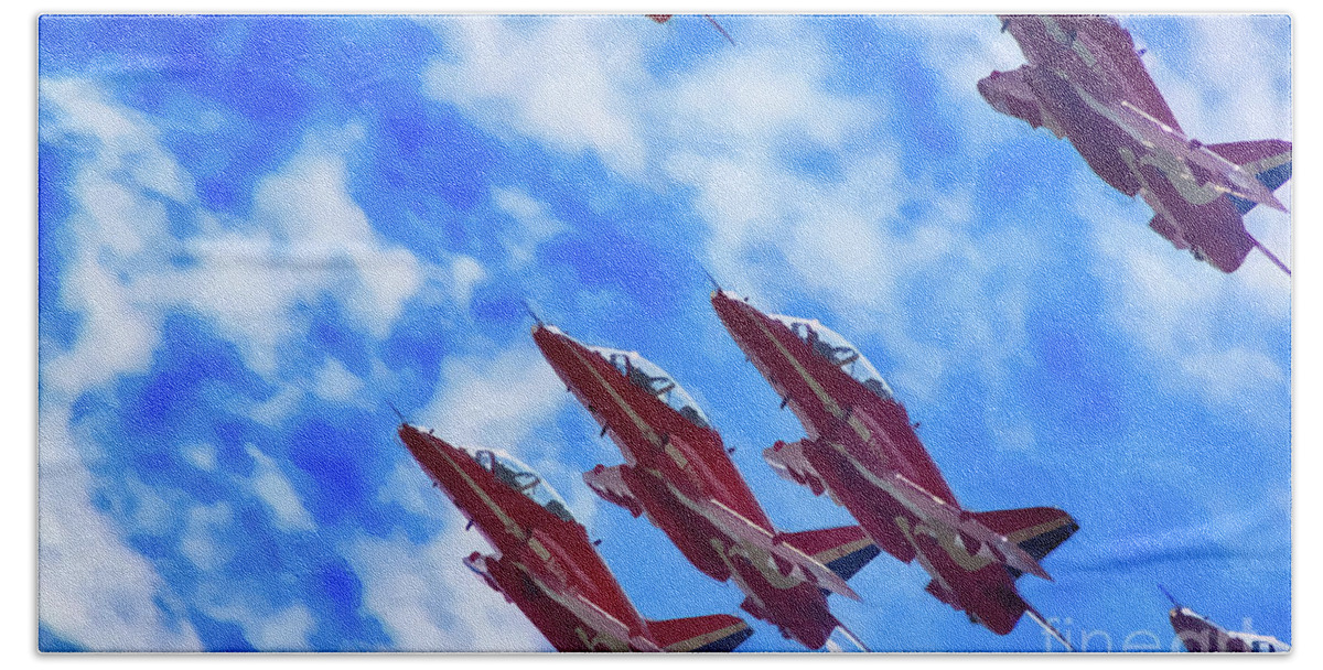 Aircraft Beach Sheet featuring the photograph Red Arrows #1 by Roger Lighterness