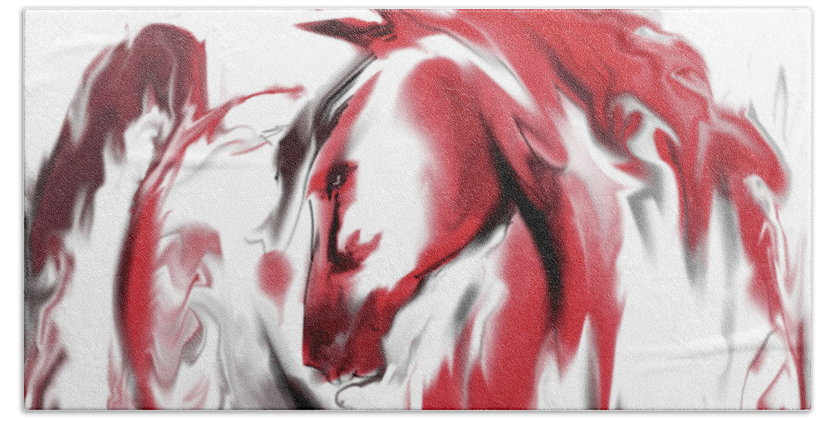  Beach Towel featuring the mixed media Red Horse by Jim Fronapfel