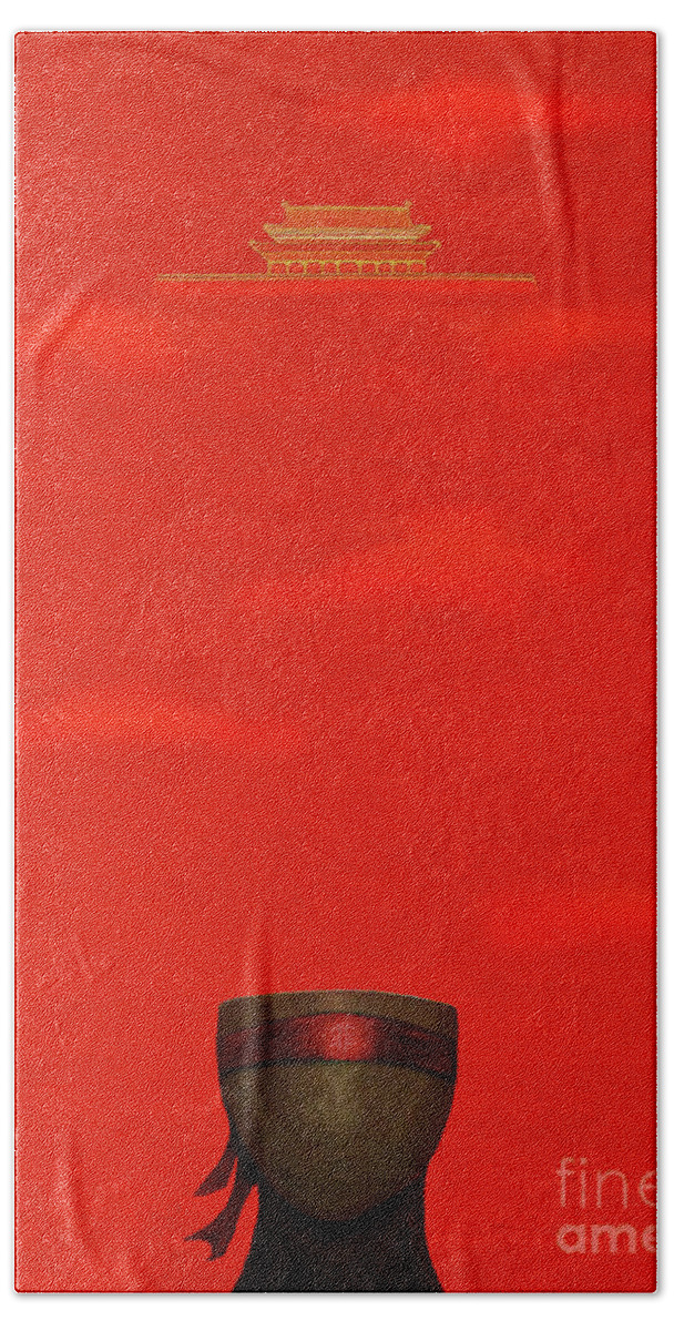 Tiananmen Square Art Beach Sheet featuring the painting Red Impression #4 by Fei A