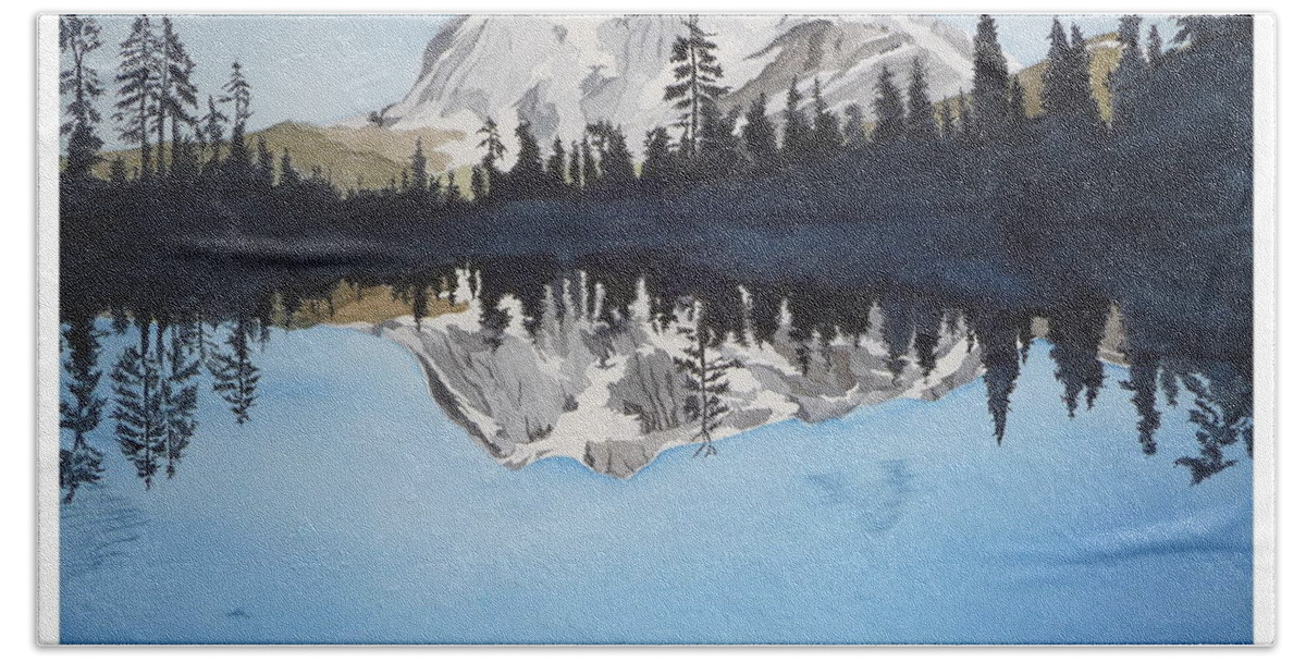 Reflection Lake Beach Sheet featuring the painting Reflection Lake #2 by Joel Deutsch