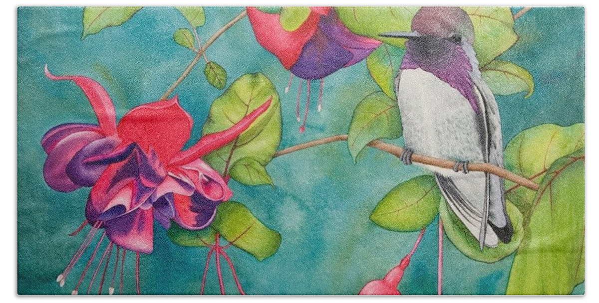Hummingbird Art Beach Sheet featuring the painting Resting Place #1 by Mishel Vanderten