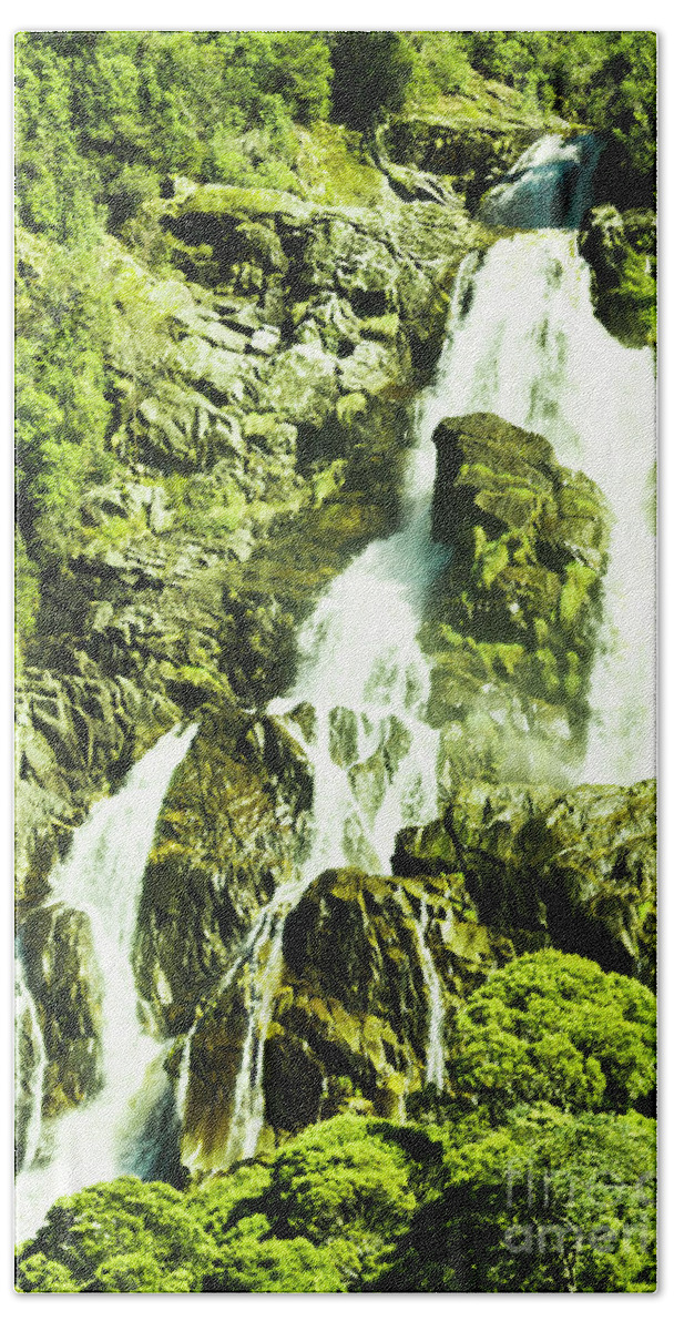 Water Beach Sheet featuring the photograph Rocky mountain waterfall #1 by Jorgo Photography