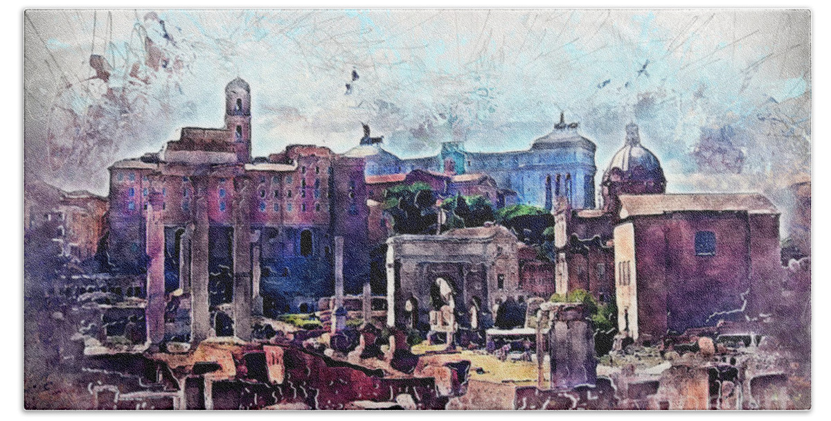 Rome Beach Towel featuring the painting Rome architecture #1 by Justyna Jaszke JBJart