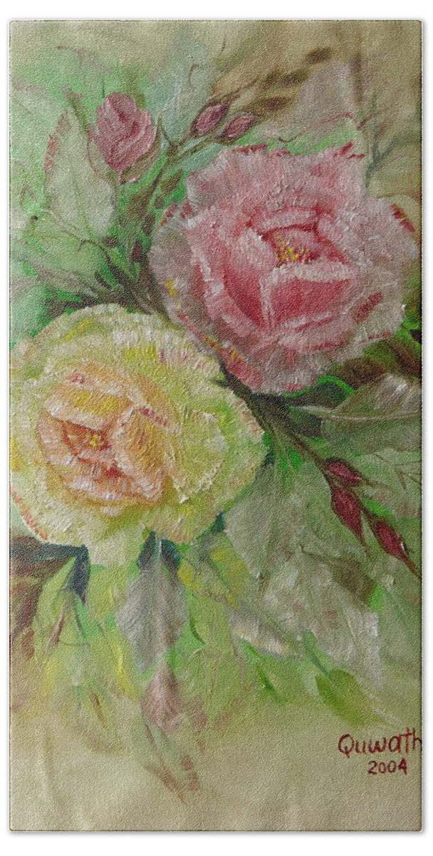 Roses Beach Towel featuring the painting Roses #1 by Quwatha Valentine