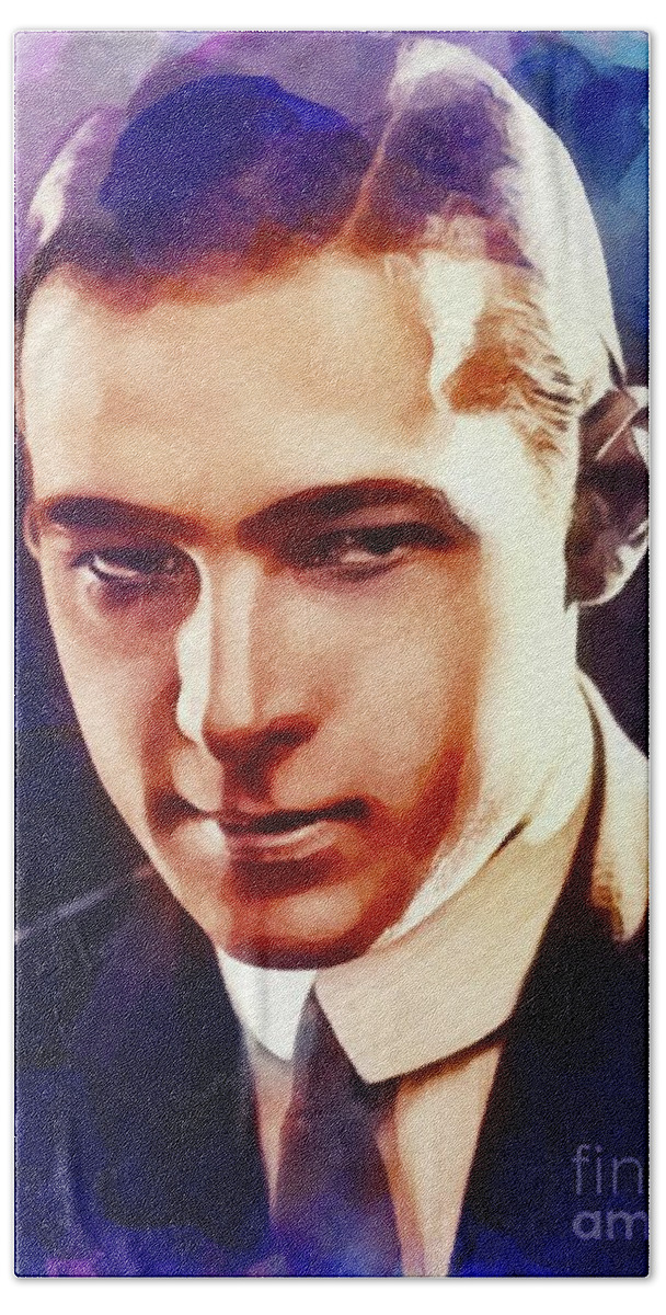 Rudolph Beach Towel featuring the painting Rudolph Valentino, Vintage Actor #1 by Esoterica Art Agency