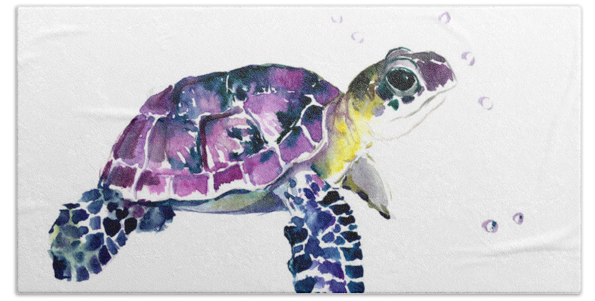 Sea Turtle Beach Towel featuring the painting Sea Turtle, underwater scene #1 by Suren Nersisyan