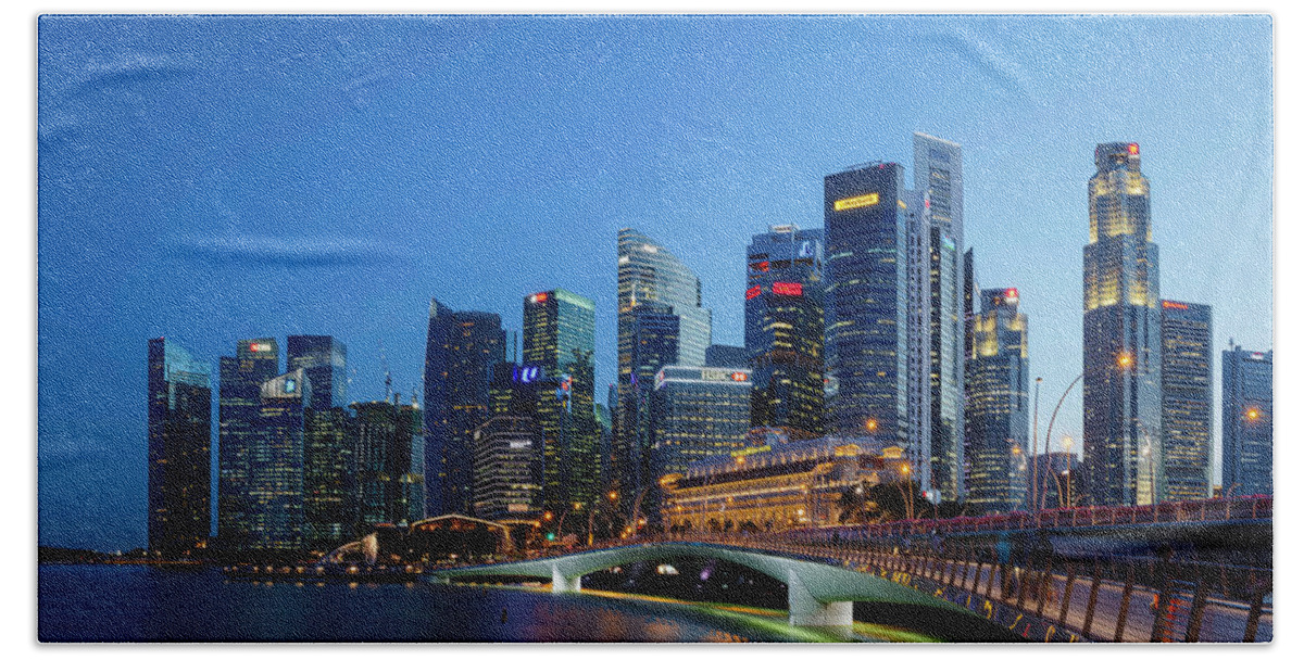 Panorama Beach Towel featuring the photograph Singapore Skyline Panorama #2 by Rick Deacon