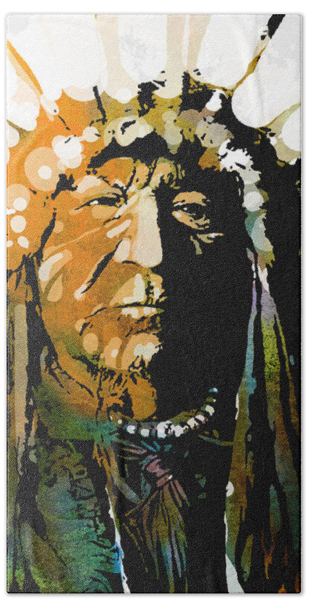 Native American Beach Towel featuring the painting Sitting Bear #1 by Paul Sachtleben