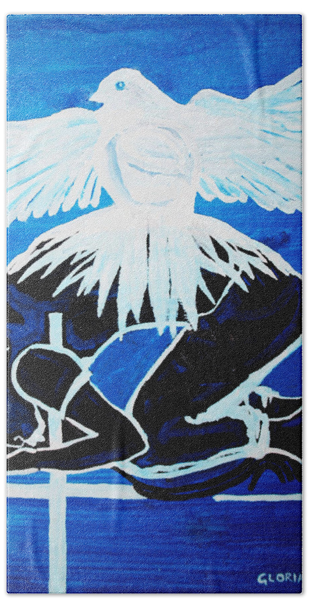 Jesus Beach Towel featuring the painting Slain In The Holy Spirit #1 by Gloria Ssali