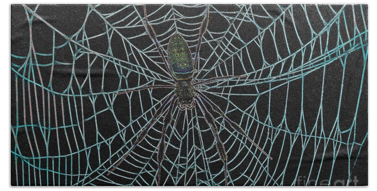 Spider Web Beach Towel featuring the digital art Haunted Spider In The Web by D Hackett