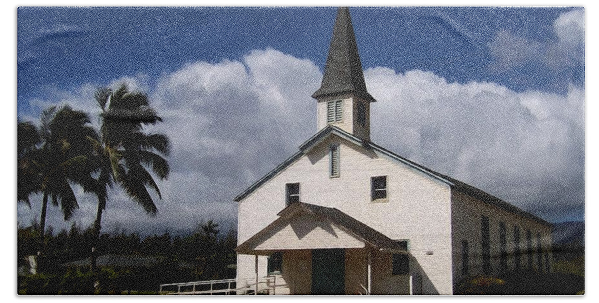 St Roch Kahuku Church Beach Towel featuring the painting St Roch Kahuku Church #1 by Carl Gouveia