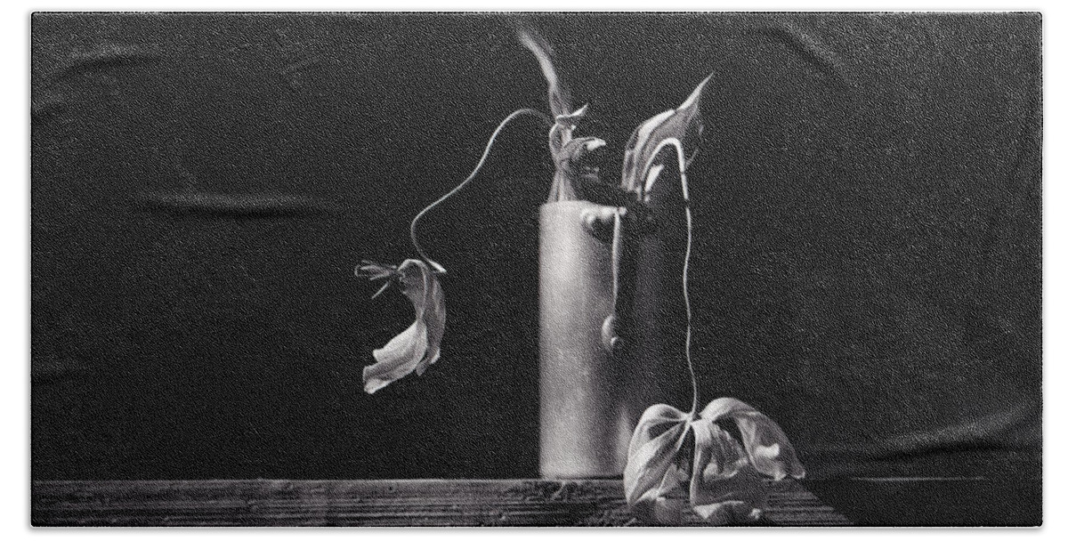 Still Life Beach Towel featuring the photograph Still Life with Tulip #1 by Nailia Schwarz