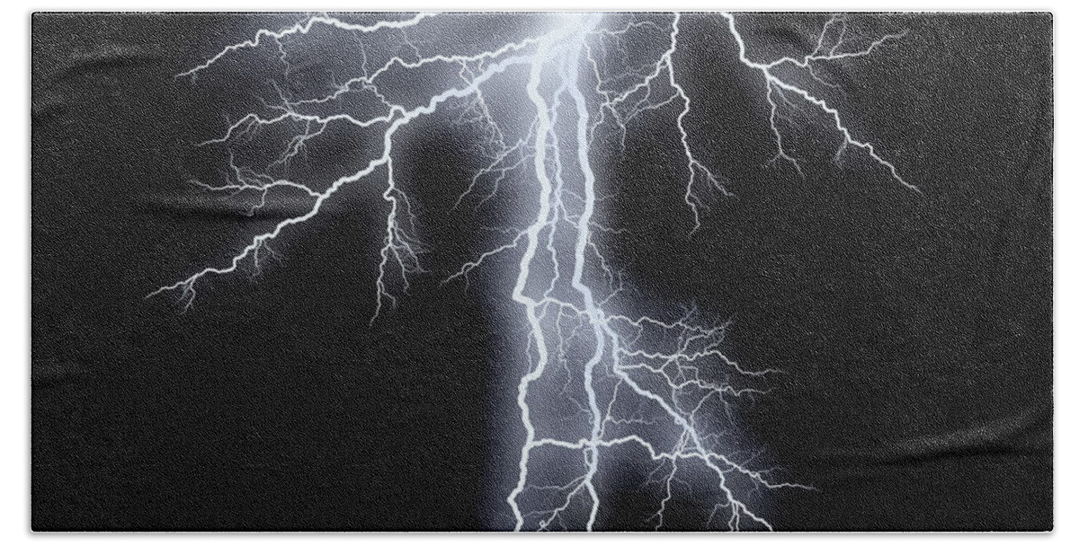Abstract Beach Towel featuring the digital art Streak Lightnings - Storm #1 by Michal Boubin
