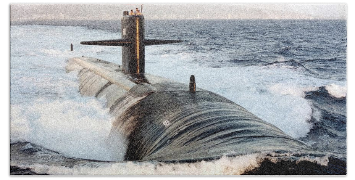 Submarine Beach Towel featuring the digital art Submarine #1 by Super Lovely
