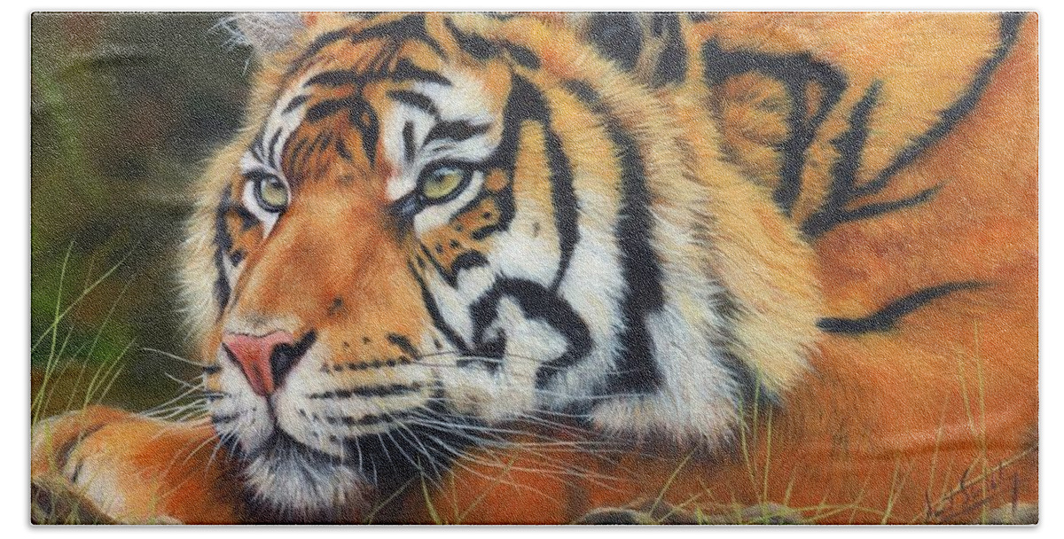 Tiger Beach Towel featuring the painting Sumatran Tiger #1 by David Stribbling