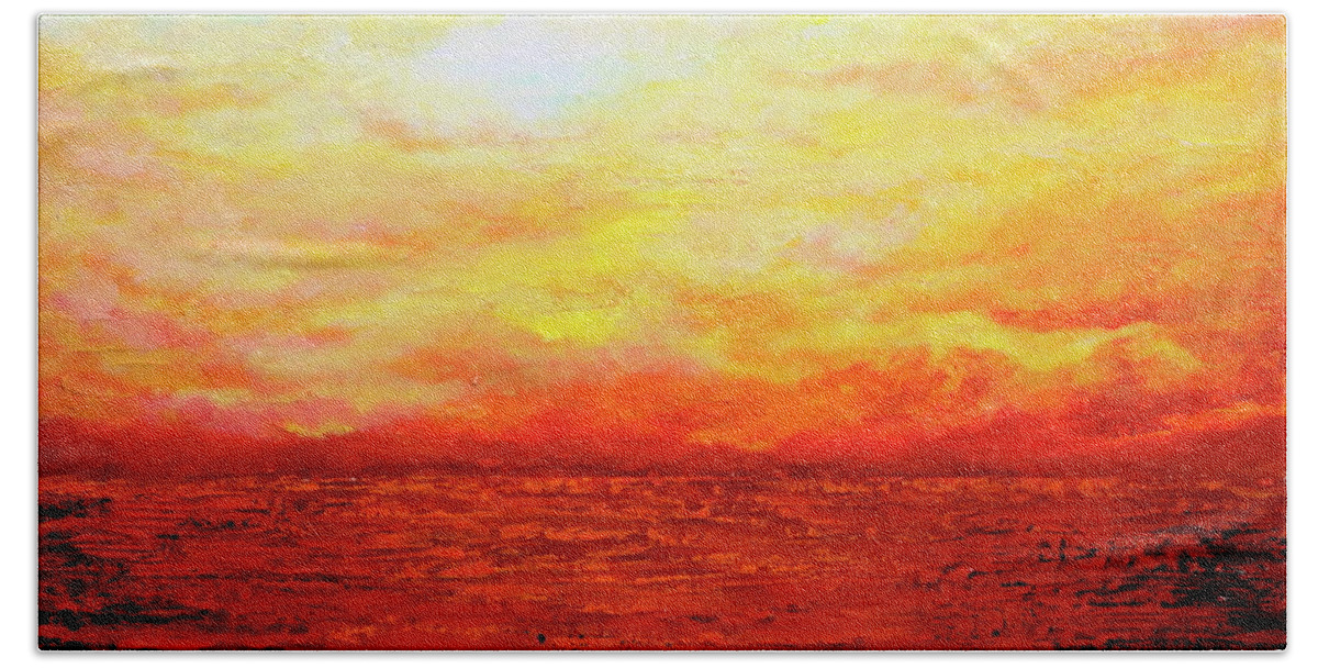 Sunset Beach Sheet featuring the painting Sunburst #1 by Teresa Wegrzyn