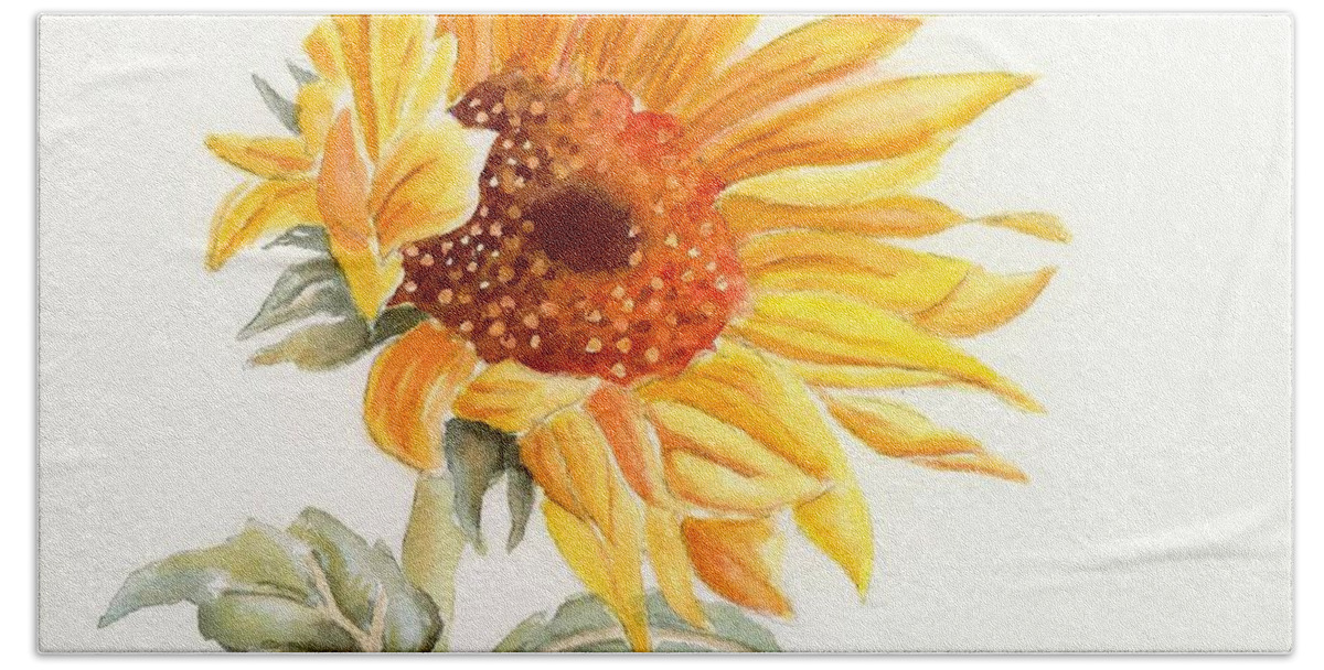 Sunflower Beach Towel featuring the painting Sunflower by Deborah Ronglien