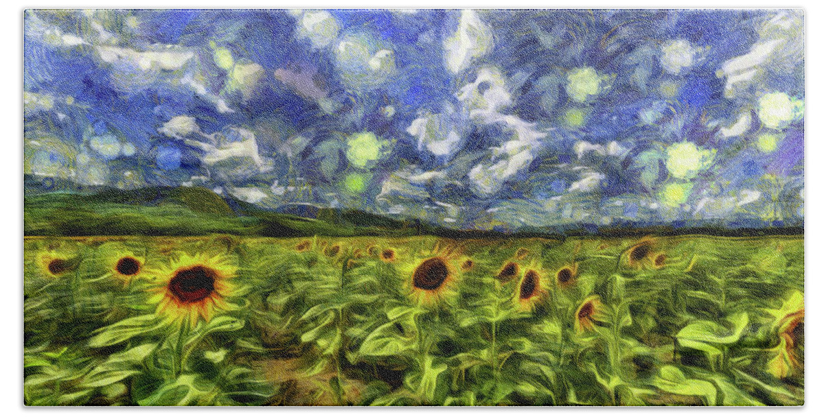 Sunflower Field Van Gogh Beach Towel For Sale By David Pyatt