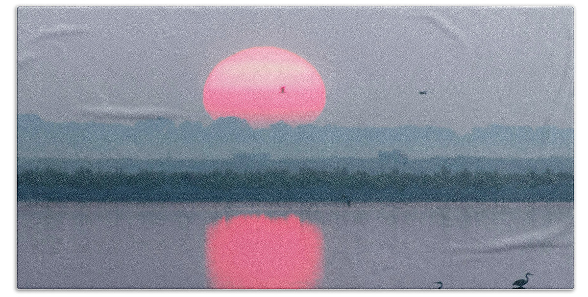 Kansas Beach Towel featuring the photograph Sunrise at Cheyenne Bottoms -02 #1 by Rob Graham