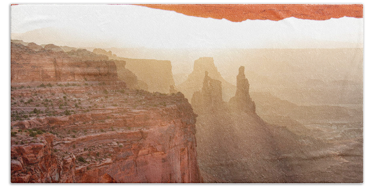 Canyonlands National Park Beach Towel featuring the photograph Sunrise at Mesa Arch #1 by Kunal Mehra