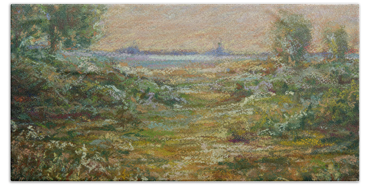 Pastel Painting Beach Towel featuring the pastel Sunset Griswold Point #1 by B Rossitto