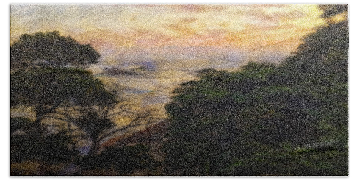 Landscape Beach Towel featuring the mixed media Sunset by Jonathan Nguyen