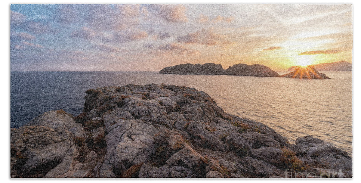 Santa Ponsa Beach Sheet featuring the photograph Sunset Malgrats Islands #1 by Hans- Juergen Leschmann