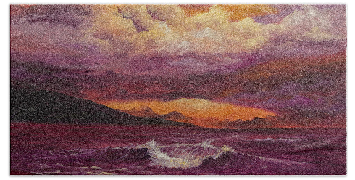 Seascape Beach Sheet featuring the painting Sunset Over Lanai #1 by Darice Machel McGuire