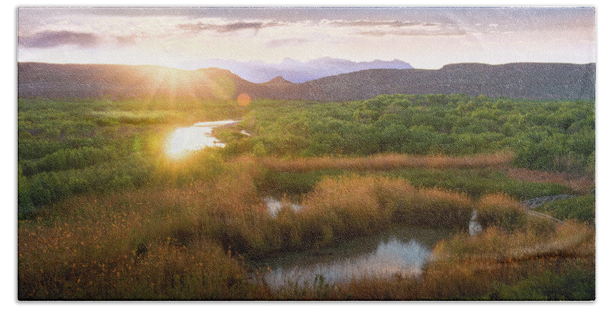 Big Bend National Park Beach Towel featuring the photograph Sunset over the Rio Grande #1 by Janis Connell