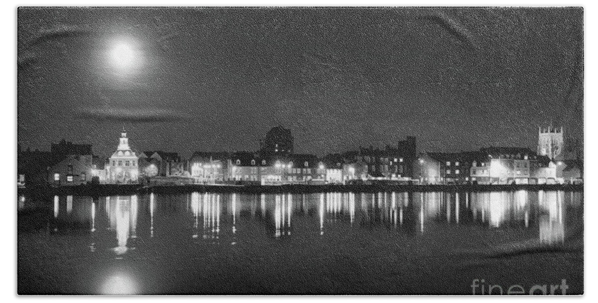 Kings Lynn Beach Towel featuring the photograph Super moon rising over Norfolk town UK by Simon Bratt