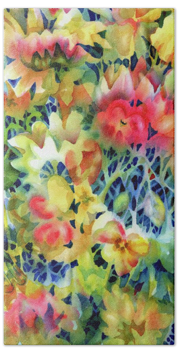 Watercolor Beach Sheet featuring the painting Tangled Blooms #1 by Ann Nicholson