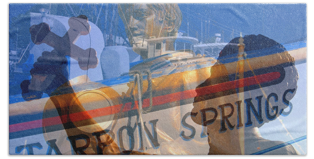 Tarpon Springs Florida Beach Towel featuring the photograph Tarpon Springs Florida mash up #1 by David Lee Thompson