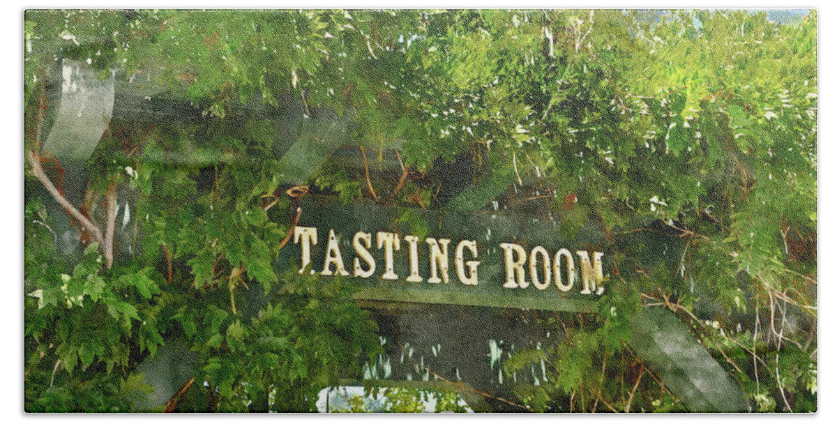 Green Beach Sheet featuring the photograph Tasting Room Sign #1 by Brandon Bourdages