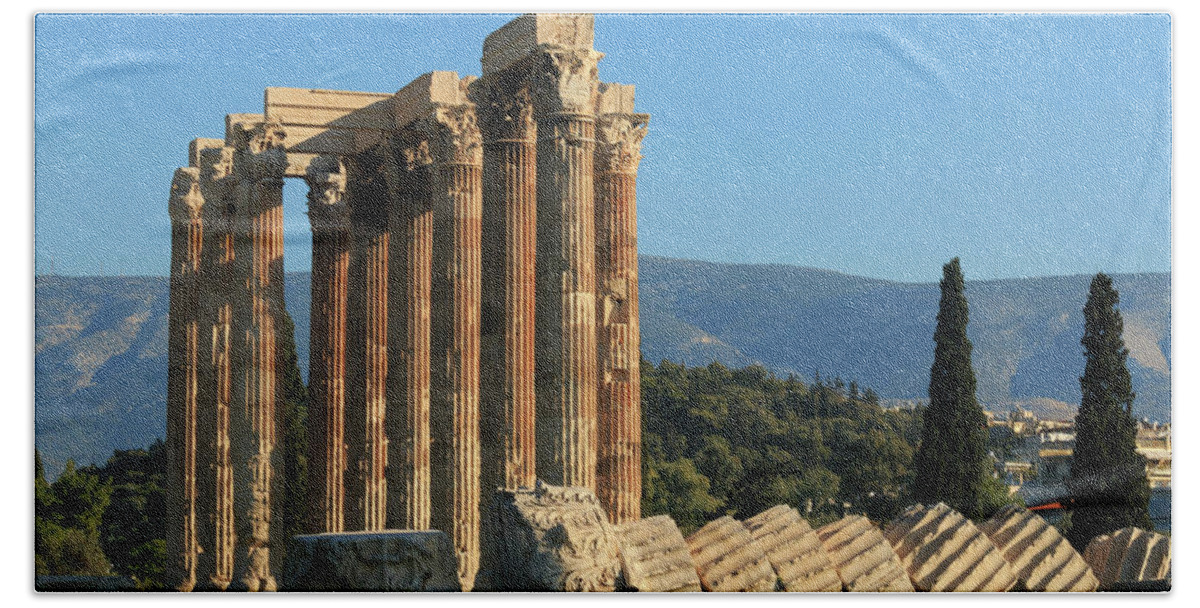 Fallen Beach Towel featuring the photograph Temple of Zeus #1 by Travis Rogers