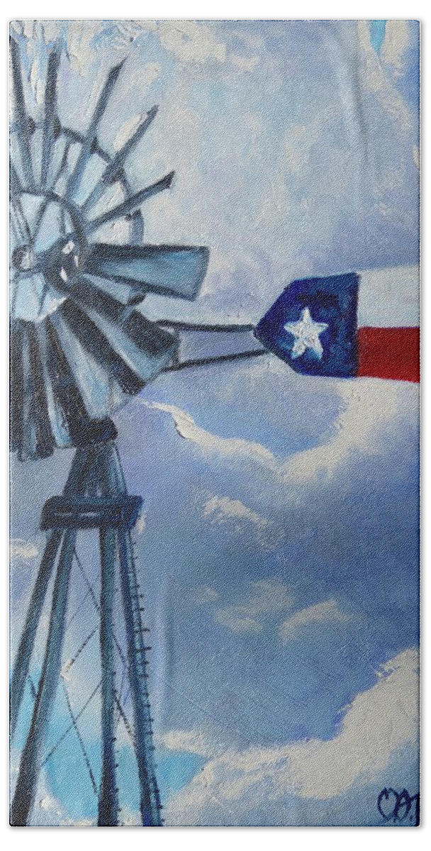 Windmill Beach Towel featuring the painting Texas Windmill #2 by Melissa Torres