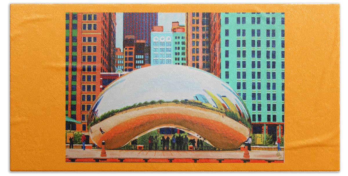 Chicago Beach Towel featuring the painting The Bean At Milly Park by Deborah Boyd