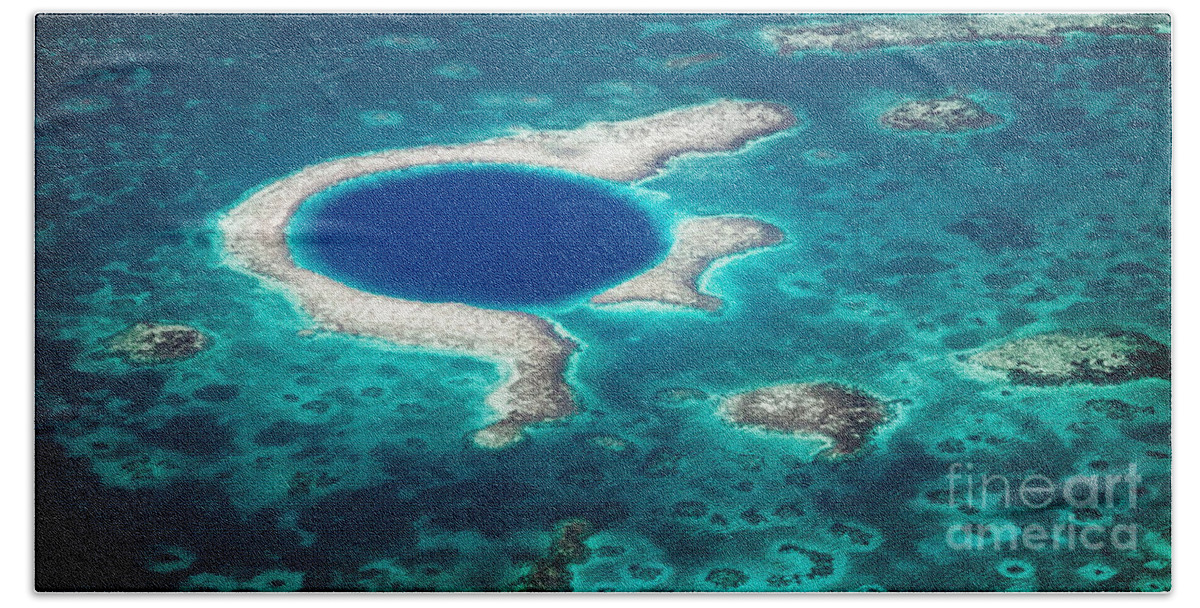 Aerial Photography Beach Towel featuring the photograph The Blue Hole #2 by Lawrence Burry