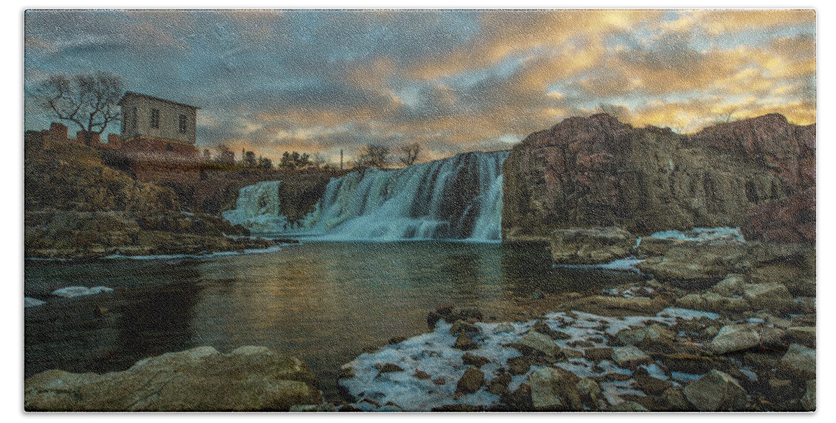 Sioux Falls Beach Towel featuring the photograph The Falls #1 by Aaron J Groen