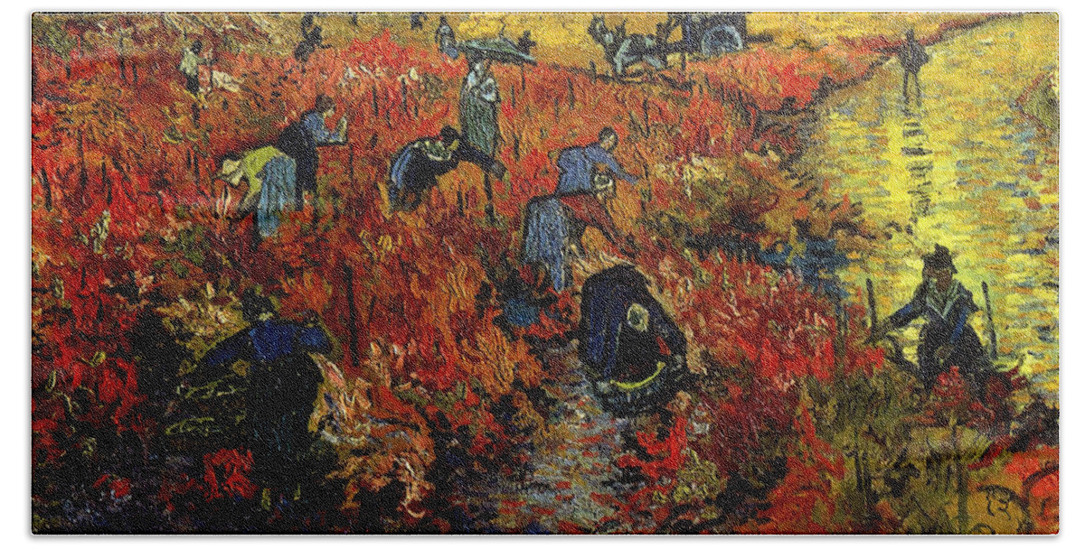 Red Vineyard At Arles Beach Sheet by Vincent Gogh - Fine Art America