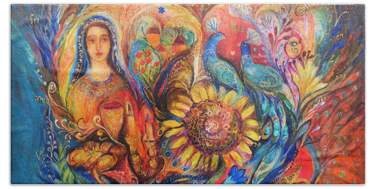 Original Beach Towel featuring the painting The Shabbat Queen #1 by Elena Kotliarker